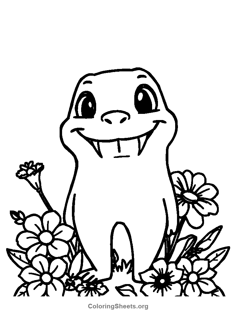 a toothless with flowers around it coloring sheet