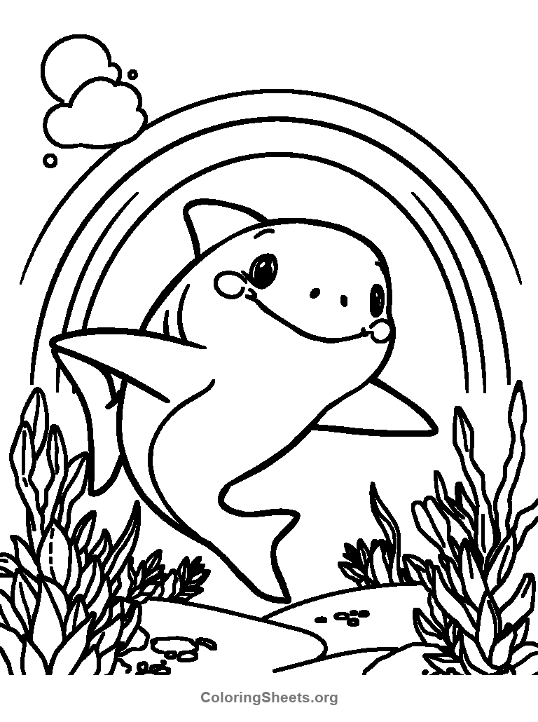 a baby shark and a rainbow coloring sheet